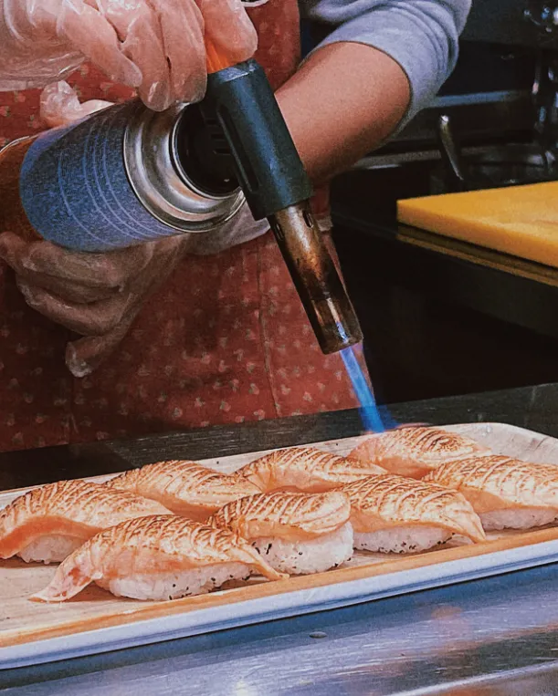 Freshly prepared sushi and maki rolls