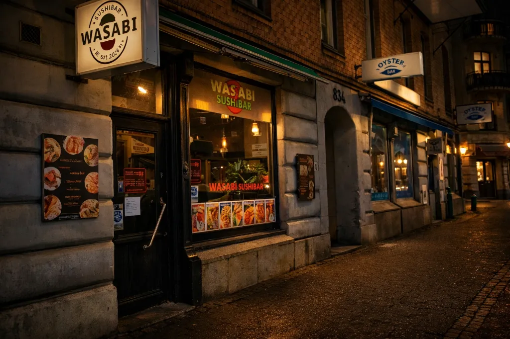 Wasabi Sushibar storefront in Majorna